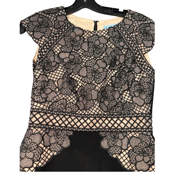Antonio Melani Black Lace Overlay Cap Sleeve Midi Sheath Dress Size 0 Cocktail - Picture 5 of 15